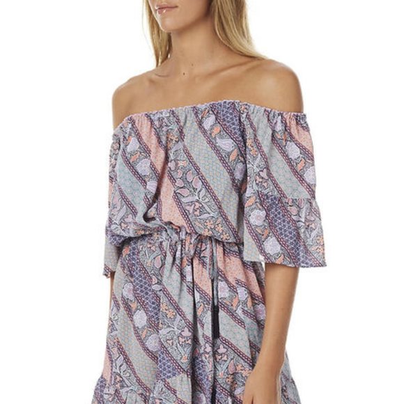 TIGERLILY Lagunas Lilac Mauve Print Off The Shoulder Mini Dress - Picture 6 of 16